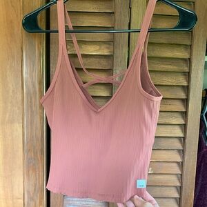 Vuori Rib Crop Tank Rosewood Pink Size M Strappy Criss Cross Back